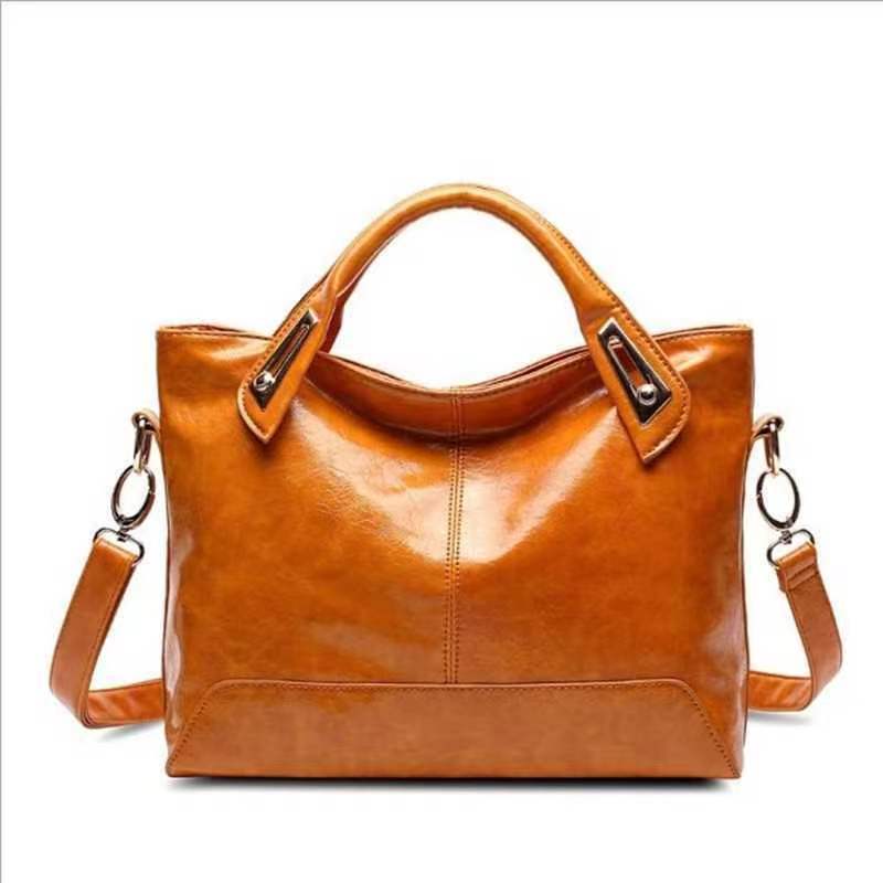 Women's Fashion Portable Oil Leather Tote Big Handbags