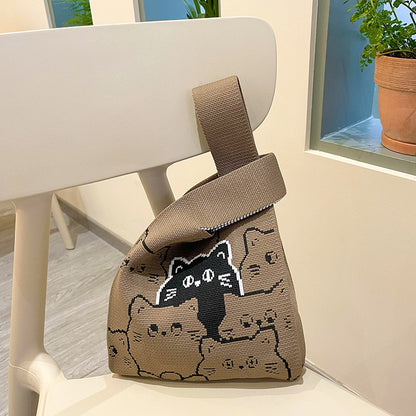 Sac fourre-tout fait main pour femme, joli sac tricoté polyvalent avec motif animal