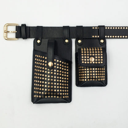 Two-piece Rivet Punk Leather Hip Hop Waist Packs