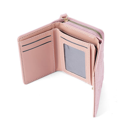 Women's Short Zipper Three-fold Embroidered Fashion Clutch Purses