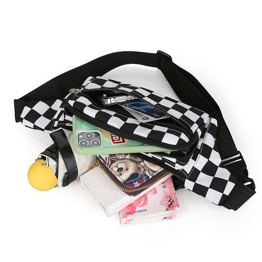 Women's Plaid Fashion Nylon Cloth Black White Cell Large Men's Waist Packs