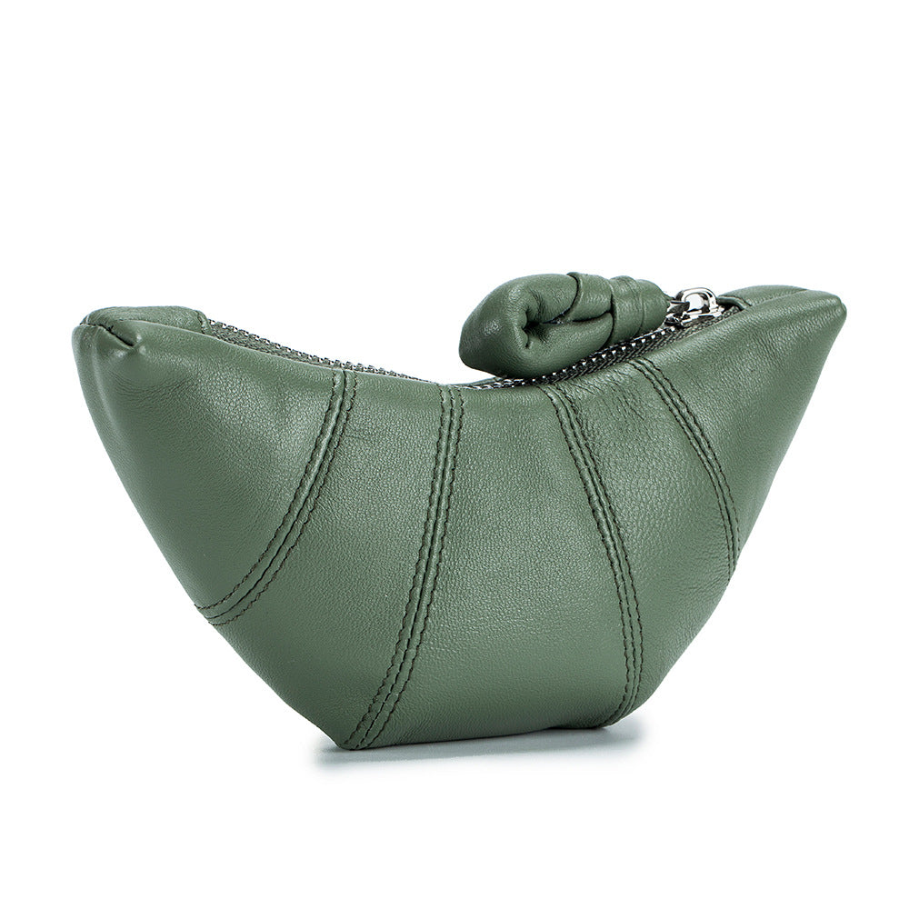 Porte-monnaie en cuir véritable pour femme en peau de mouton de niche High Sense Croissant