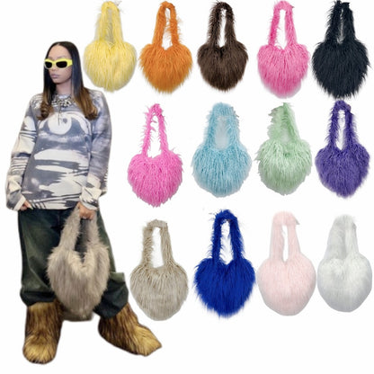 Women's Personalized Trendy Heart Tan Wool Fur Crossbody Bags