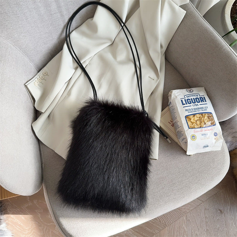 Elegant Innovative Plush Mobile Furry Strap Crossbody Bags