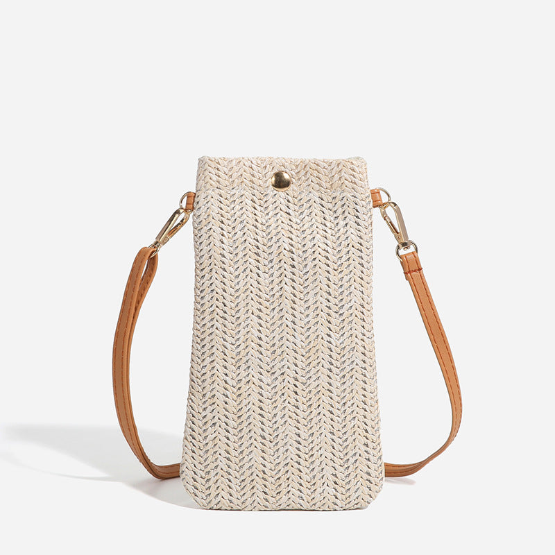 Women's Mobile Summer Beach Woven Vertical Straw Phone Bags