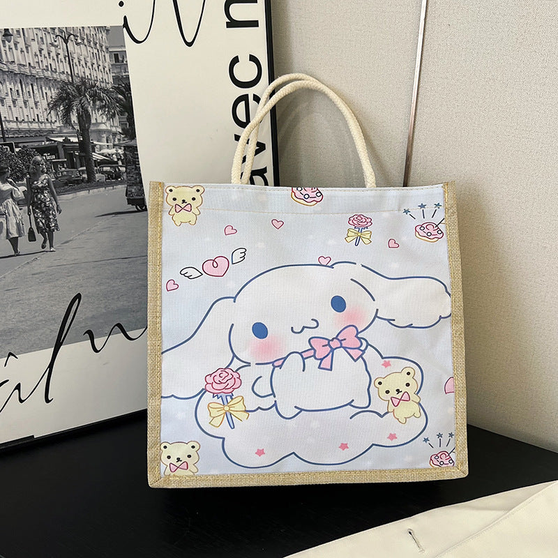 Sacs à bandoulière de grande capacité en lin avec motif de fraise mignon et dessin animé