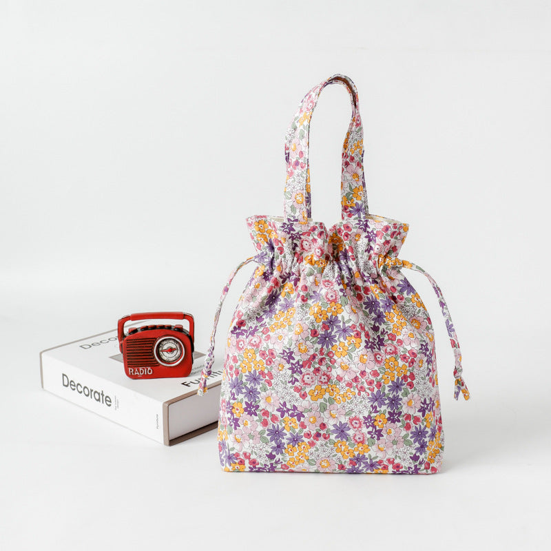 Floral Drawstring Printed Pocket Style Storage Shoulder Bags