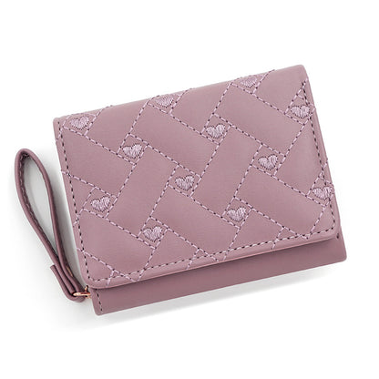 Women's Short Simple Embroidered Love Heart Multiple Ladies Wallets