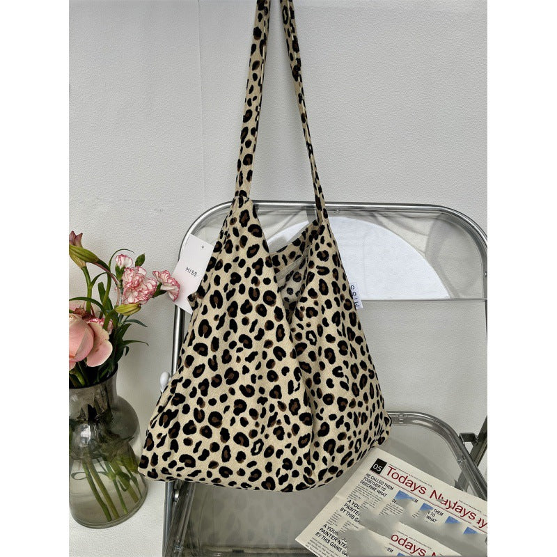 Leopard Print Floral Canvas Female White Shoulder Bags