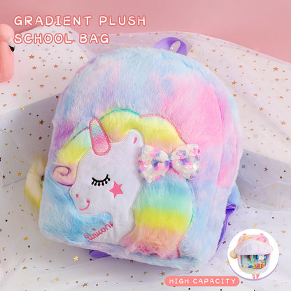 Petits sacs d'école maternelle en peluche avec nœud à paillettes et licorne