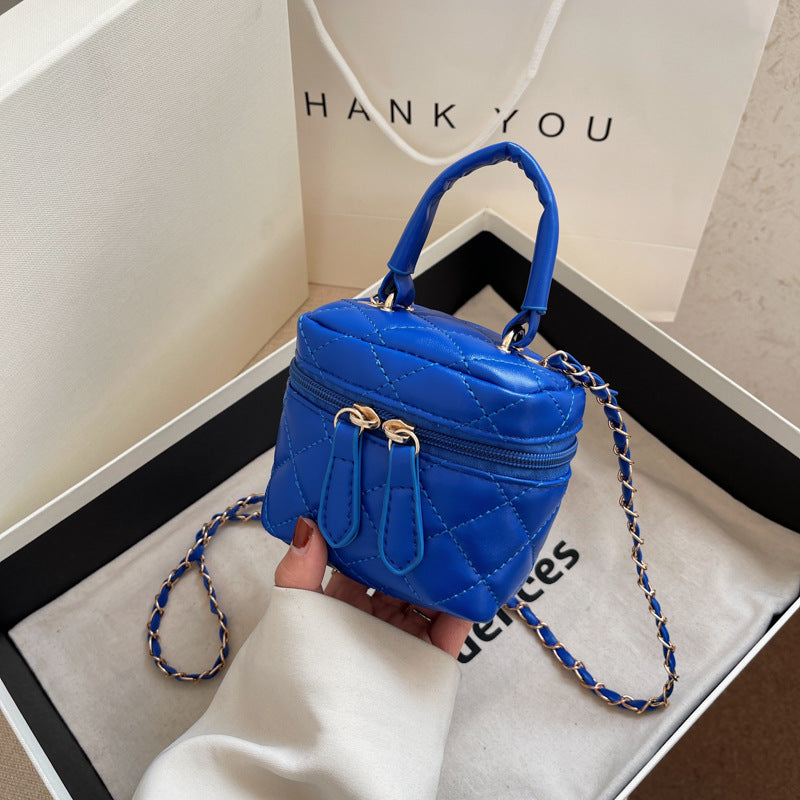 Women's Blue Fashionable Mini Embroidery Thread Box Shoulder Bags