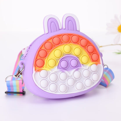 Porte-monnaie en silicone pour enfants avec motif lapin porte-bonheur arc-en-ciel et lumières de dessin animé