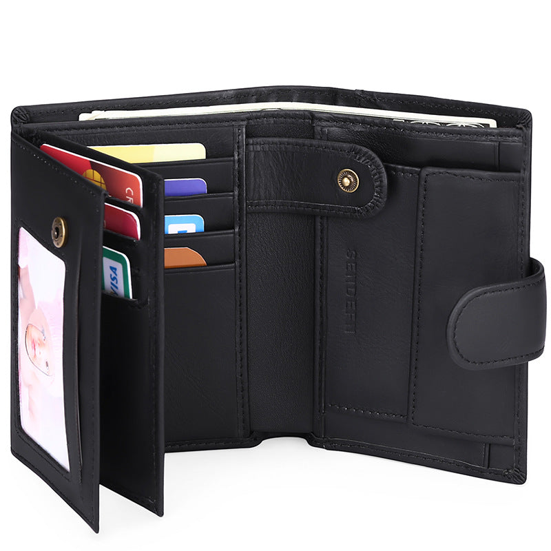 Men's Short Swiping Genuine Leather Color Matching Ladies Wallets