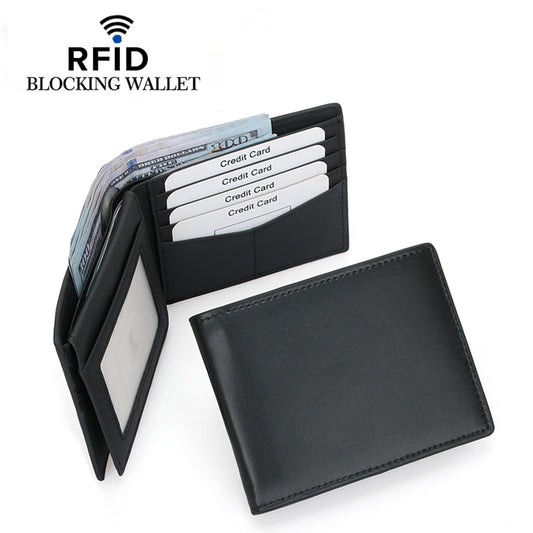 Men's Simple Swiping Multiple Slots Plain Leather Men's Wallets