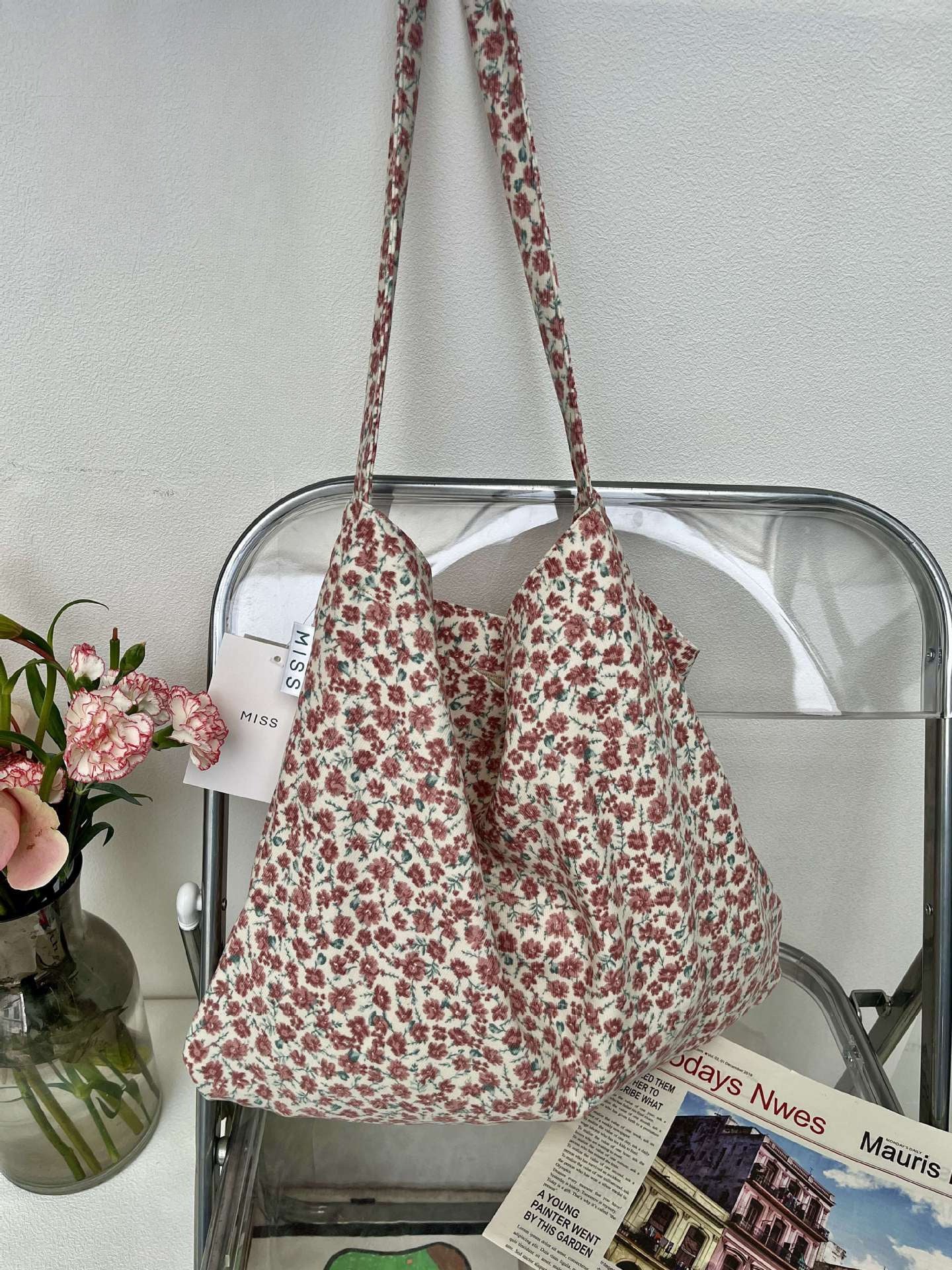 Leopard Print Floral Canvas Female White Shoulder Bags