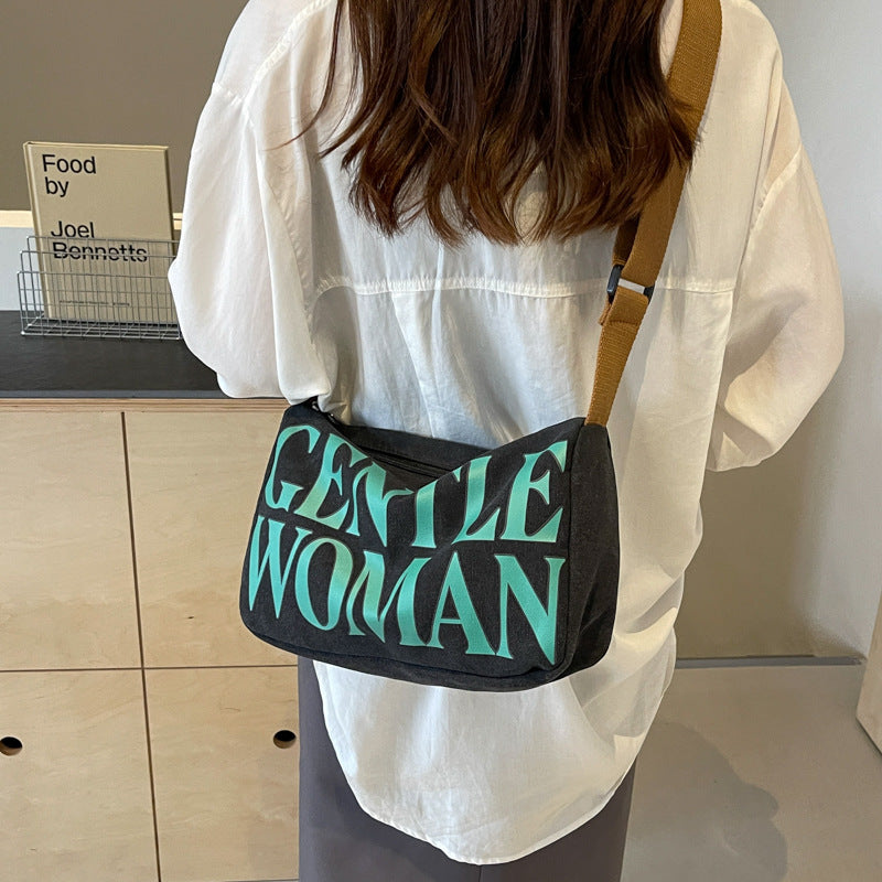 Women's Niche Letter Printing Canvas Contrast Color Bags