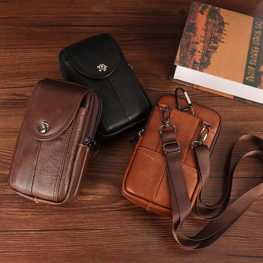 Men's Leather Pocket Multifunctional Mobile Vertical Pannier Phone Bags