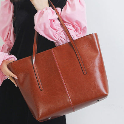 Women's Big Fashion Commuter Cowhide Portable Large Handbags