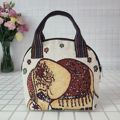 Canvas Embroidered Shell Shape Small Mobile Change Grocery Handbags