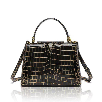 Women's Trendy Crocodile Pattern Mummy Luxury Cowhide Handbags