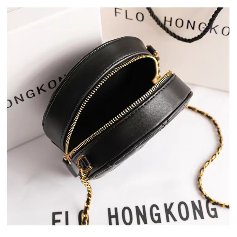 Women's Round Biscuit Rhombus Chain Fashion Authentic Leather Crossbody Bags