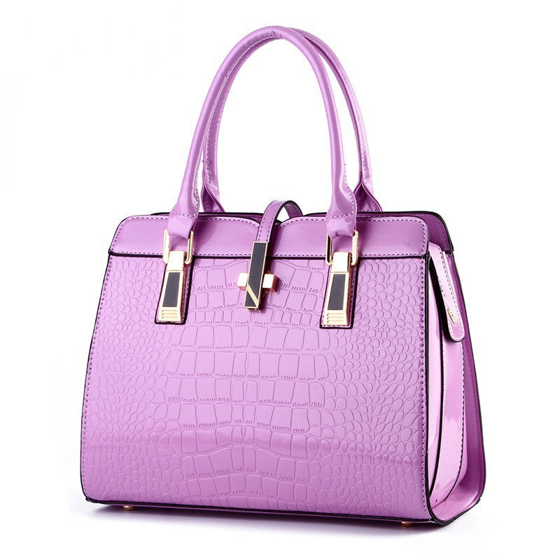 Women's Bright Leather Crocodile Texture Portable Large Bags