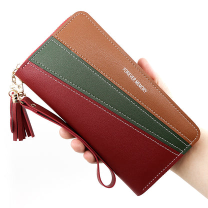 Women's Korean Simple Long Zip Leather Patchwork Ladies Wallets