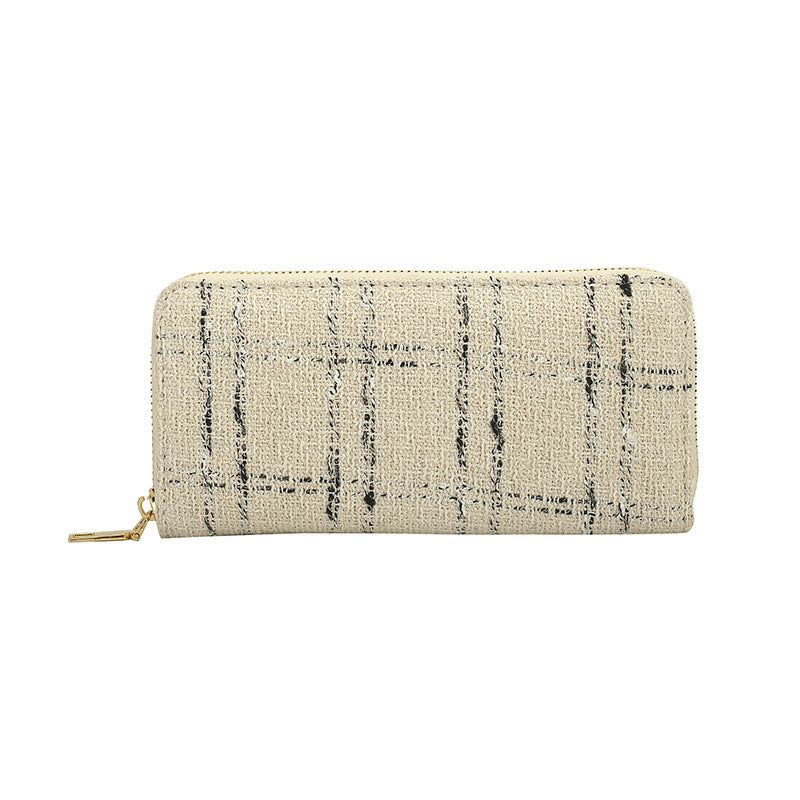 Pochette en coton et lin pour femme Portefeuilles pour femme à longue pince