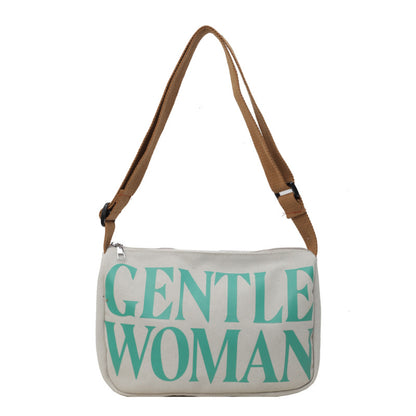 Women's Niche Letter Printing Canvas Contrast Color Bags