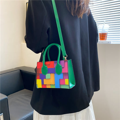 Color Contrast Patchwork Western Style Small Shoulder Bags