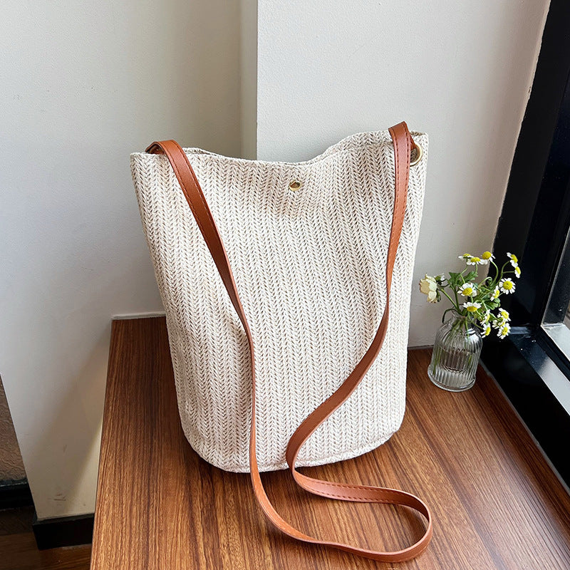 Women's Summer Straw Woven Fashion Texture Bucket Crossbody Bags