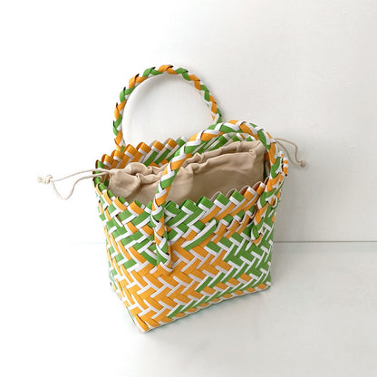 Women's Woven Color Matching Plastic Hand Gift Handbags