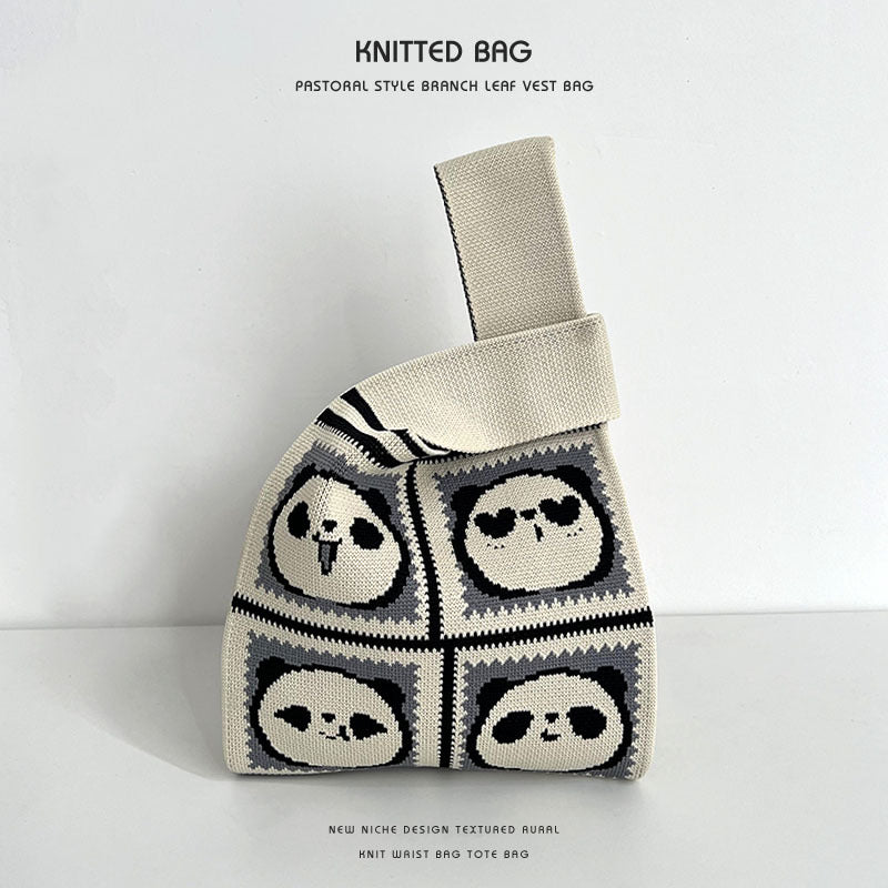 Women's Woven Panda Easy Matching Cute Knitted Handbags