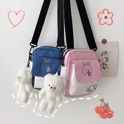 Petits sacs à bandoulière carrés en toile pour femmes avec motif d'ours mignon