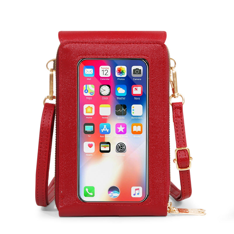 Women's Leather Touch Screen Mobile Retro Solid Phone Bags