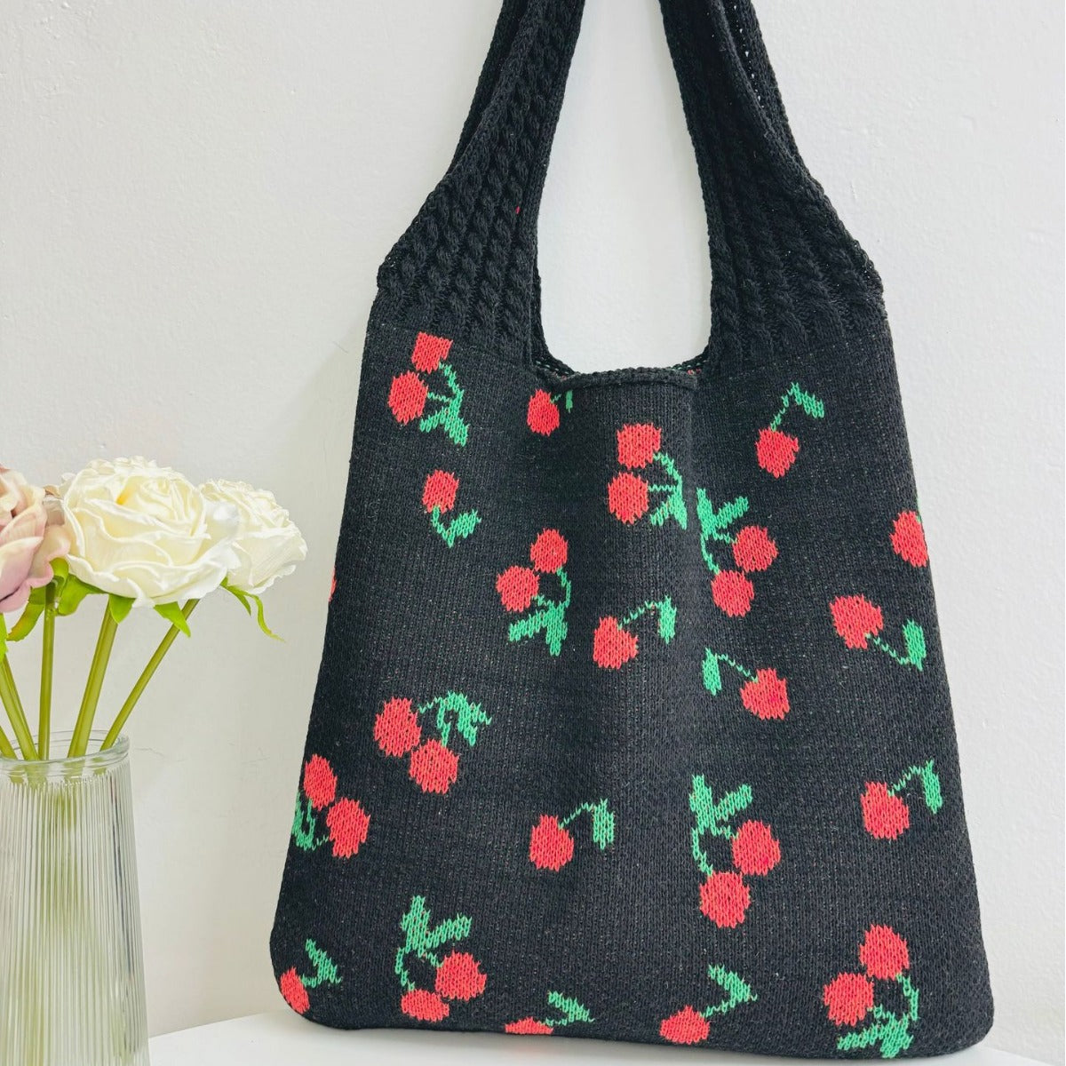 Knitted Bowknot Woven Large Capacity Totes Shoulder Bags