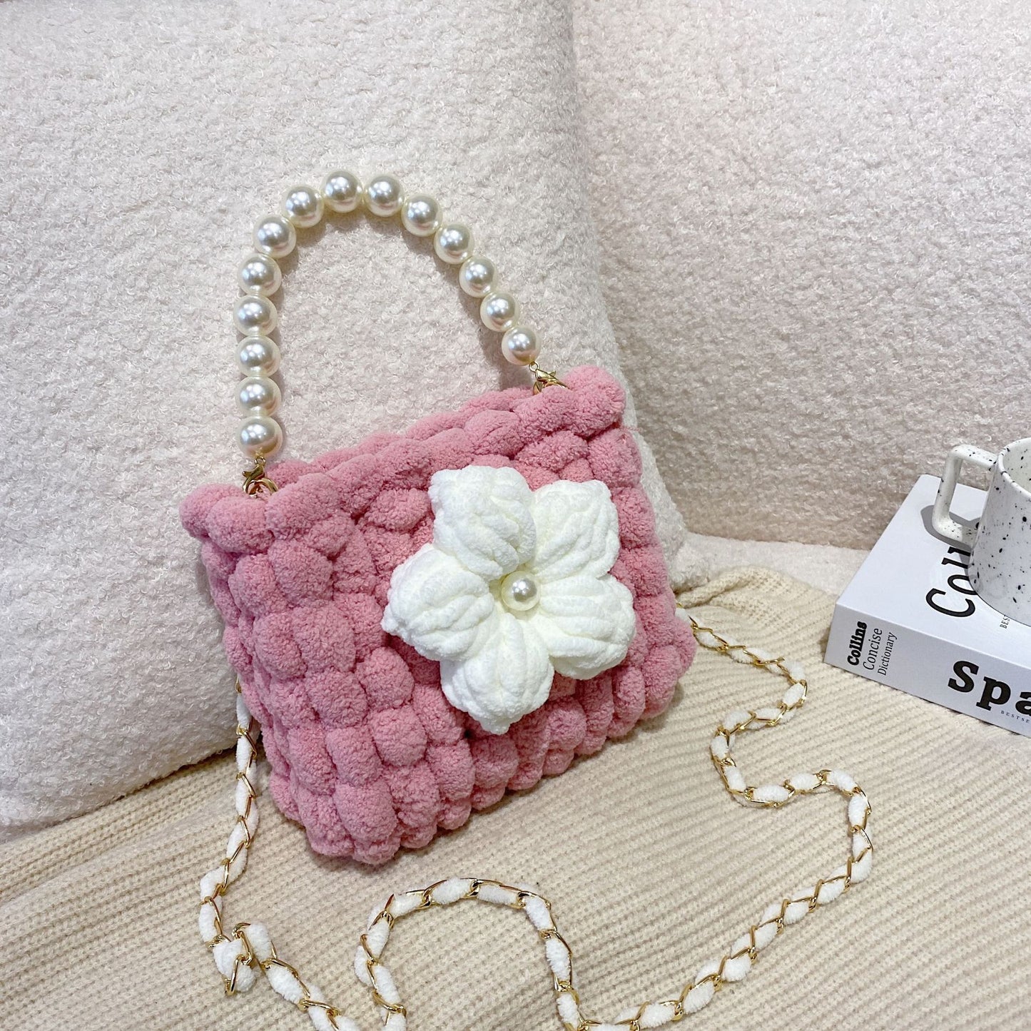 Hand-woven Cream Puff Floral Material For Bags