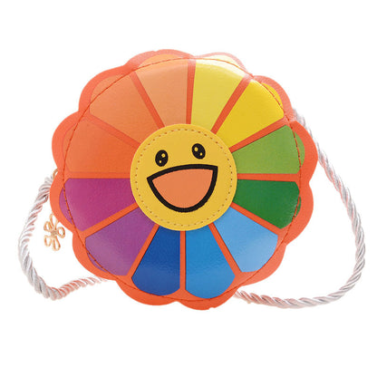 Women's & Children's & Rainbow Sunflower Shopping Small Round Shoulder Bags