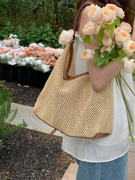 Sacs à bandoulière polyvalents en paille tissés à la main pour femmes, fourre-tout rétro tendance