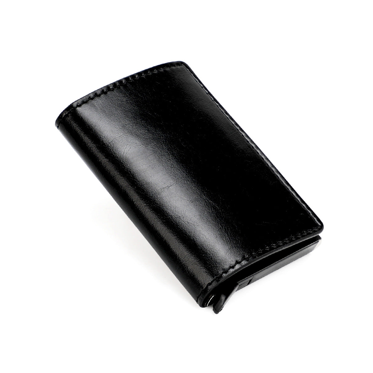 Aluminum Alloy Automatic Pop-up Genuine Leather Multiple Slots Card Holder