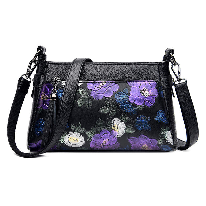 Women's Soft Leather Pouch Printed Mother-in-law Portable Crossbody Bags