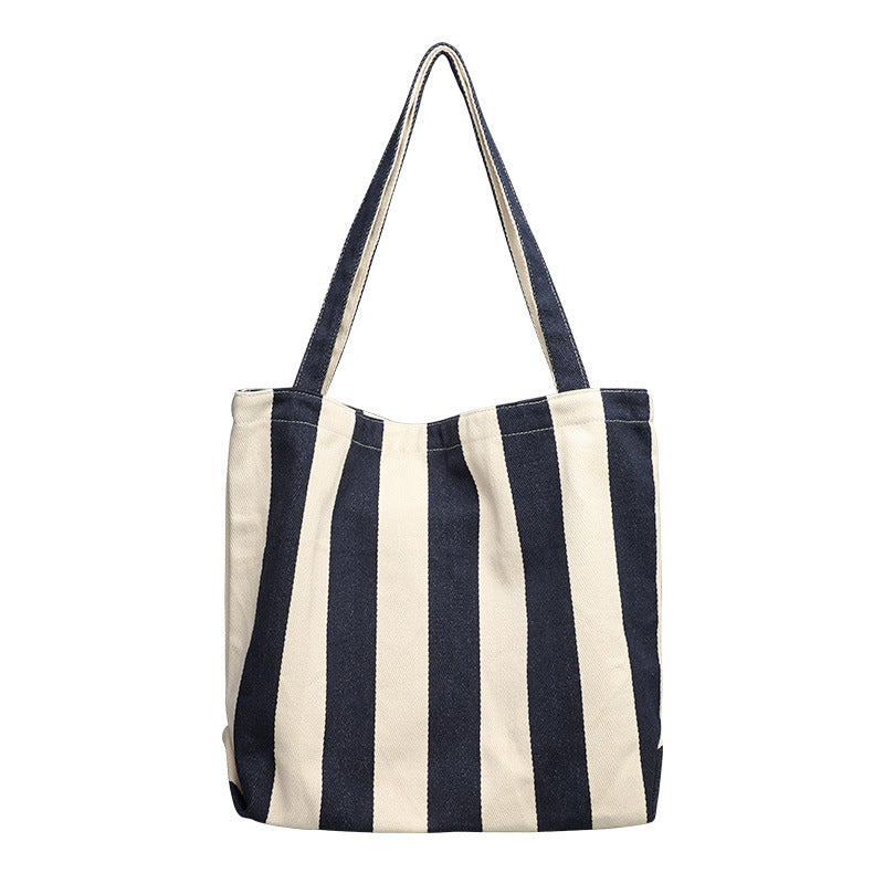 Women's Style Leisure Artistic Canvas Simple Fresh Striped Fashion Shoulder Bags