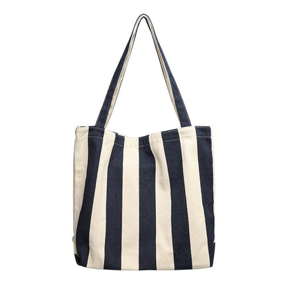 Women's Style Leisure Artistic Canvas Simple Fresh Striped Fashion Shoulder Bags