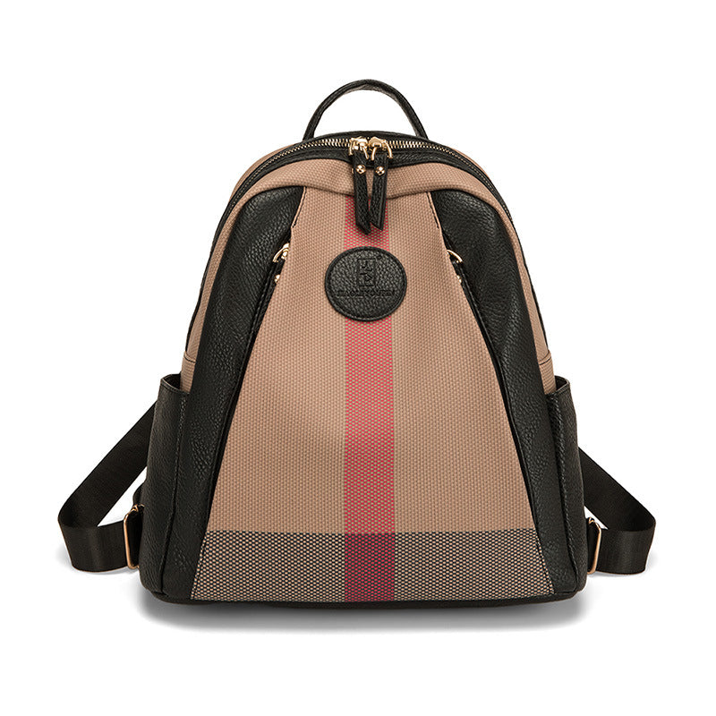 Women's Striped Large Capacity Fashion Soft Leather Backpacks