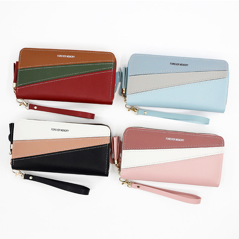 Women's Korean Simple Long Zip Leather Patchwork Ladies Wallets