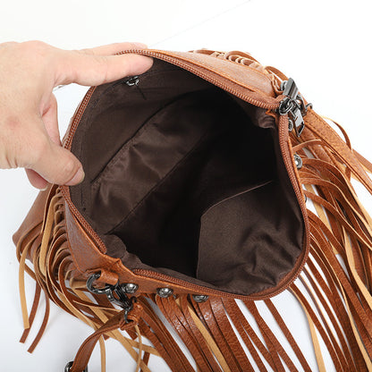 Women's Trendy Fashion Soft Leather Rivet Tassel Crossbody Bags