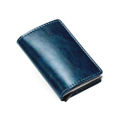 Aluminum Alloy Automatic Pop-up Genuine Leather Multiple Slots Card Holder