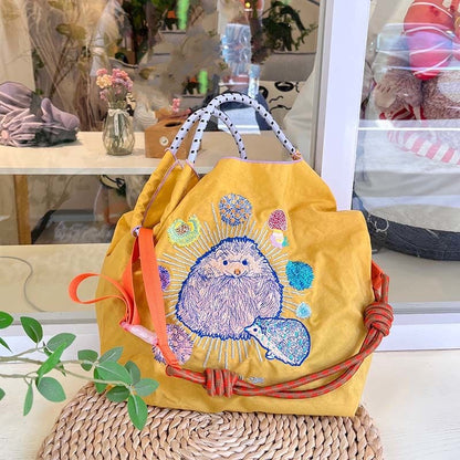 Homemade Shopping Nylon Cloth Embroidery Flower Crossbody Bags