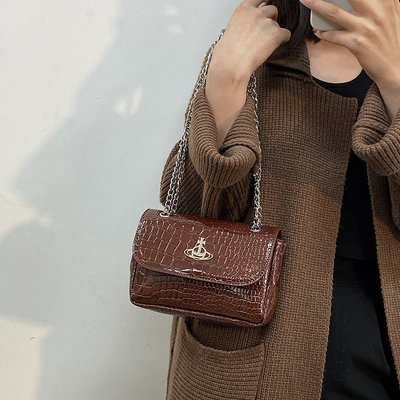 Petits sacs à bandoulière carrés tendance à motif crocodile Saturn pour femmes