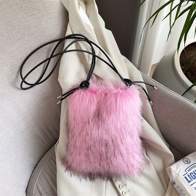 Elegant Innovative Plush Mobile Furry Strap Crossbody Bags